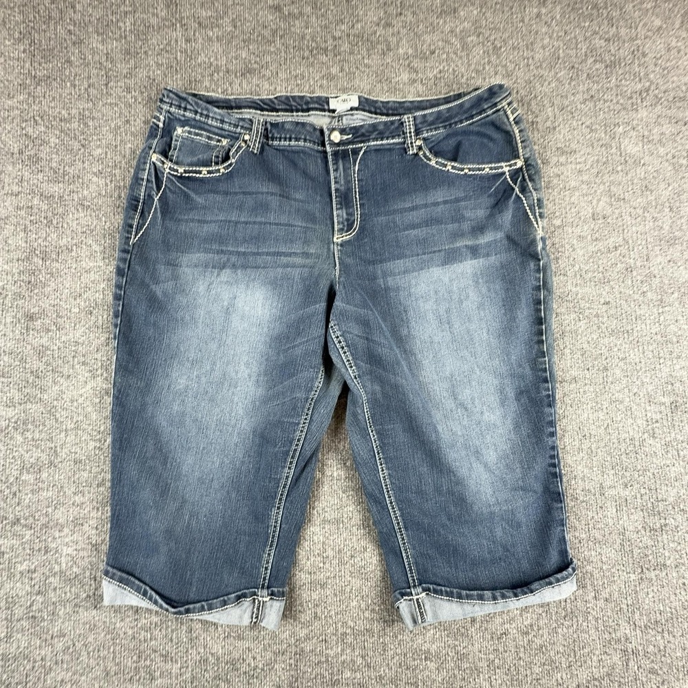 Cato Shorts Womens 22W Blue Denim Bermuda Rhinestone Pocket Stretch Embroidered